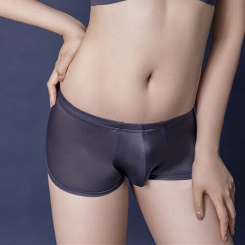 Sexy Unisex Shiny U Convex Pouch Sissy Boxer Sheer See Through Breathable Underwear Candy Color Oil Shiny Panties Boxer Short