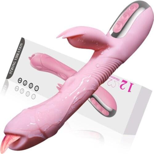 Intelligent heating G-spot Rabbit Tongue Vibrator 12 Speed sex toys for woman AV Magic wand Massager Vagina Clitoris stimulator