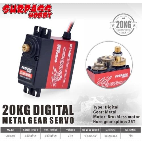SURPASS Hobby Waterproof Digital Servo S2000ML 20KG Metal Gear Baja Servo for 1/8 1/10 RC Car Boat Duct Plane Airplane Robot