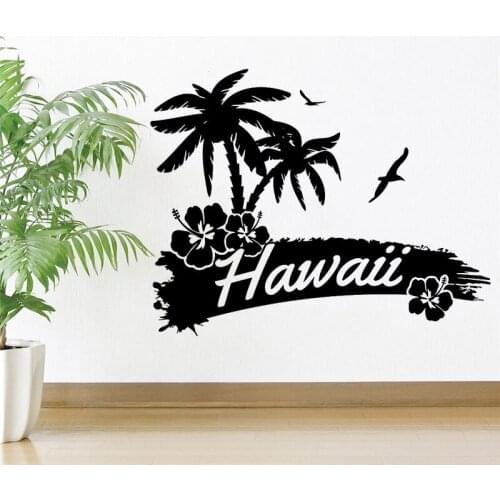 YOYOYU Hawaii Landscape Vinyl Wall Sticker Palms Birds Beach Removeable Decal Living room Salon Bedroom Decoration ZX325