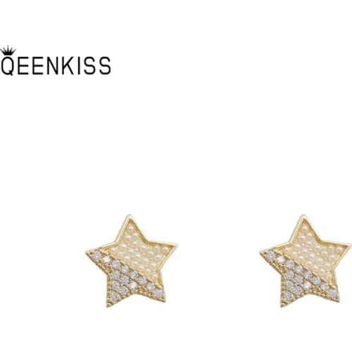 QEENKISS EG753 Fine Jewelry Wholesale Woman Girl Birthday Wedding Gift Star AAA Zircon 925 Sterling Silver Needle Stud Earrings