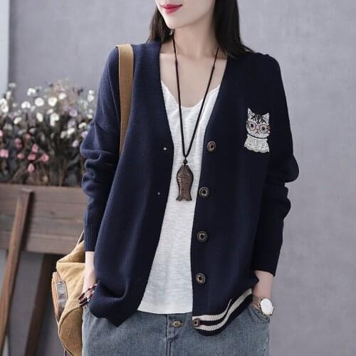 Harakuju Women Sweet Knitted Cardigan 2021 Winter Korean Fashion Female V-neck Kawaii Cat Sweater Jumpers Soft Tops Outwear Coat