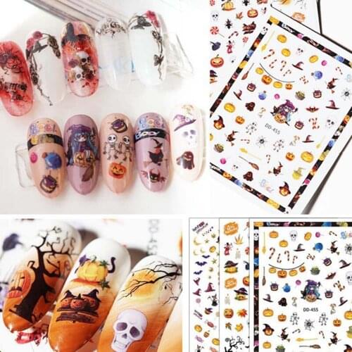1Pc Halloween Bat Witch Sticker Nail Art Design Water Transfer Nail Decals For Nail Sticker 3D Tips Decorations