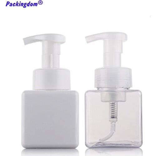 10pcs Empty Foam Bottle Pressing Pump Mousse Bottles White Squared Shampoo Packaging Clear Cosmetic Containers Refillable 250ml