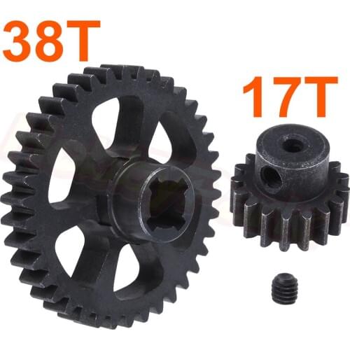 2pcs Metal WLtoys A979 Differential Main Gear 38T with Motor Pinion Gear 17T For 1/18 Monster Truck Off Road Car Parts