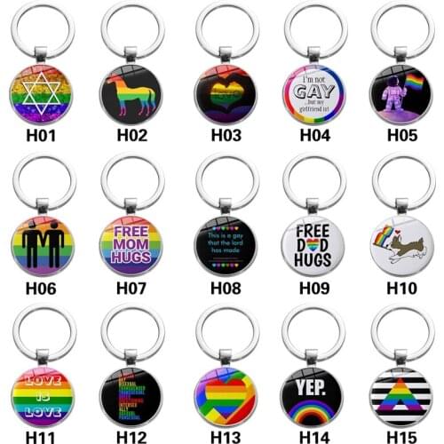 2021 HOT SALE Gay Pride Rainbow Flag Alloy Keychain Lesbian LGBT Pride Bright Color Glass Dome Key Chain High Quality Gay Gift