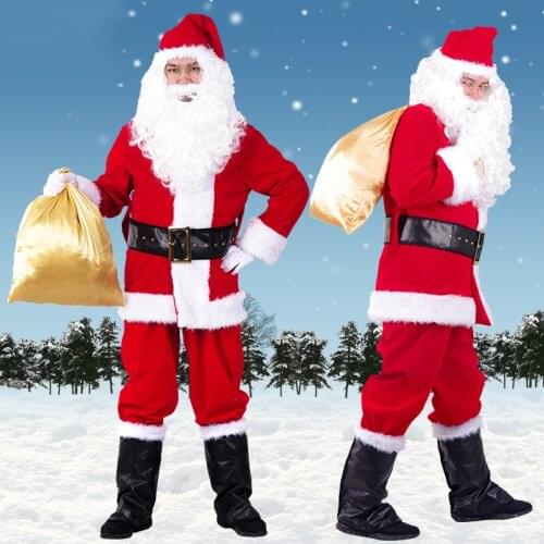2021 Christmas Santa Claus Clothing Santa Claus JZ Chrismas Large Size Costume Cosplay 10-piece Suit Fancy Dress for Adults Hot