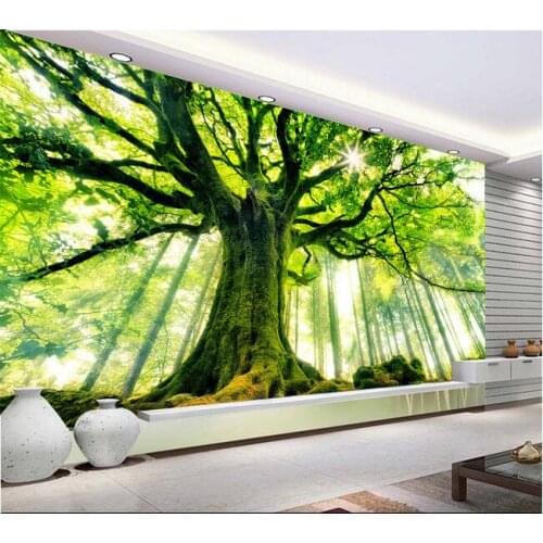 3d wallpaper custom mural sunshine Green big tree forest background wall home decor paintings photo 3d wall mural wallpaper