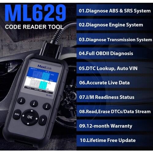Autel MaxiLink ML629 For ABS/Airbag/AT/Engine Code Reader Scanner CAN OBDII OBD2 Car Scanner Diagnostic Tool Free Shipping