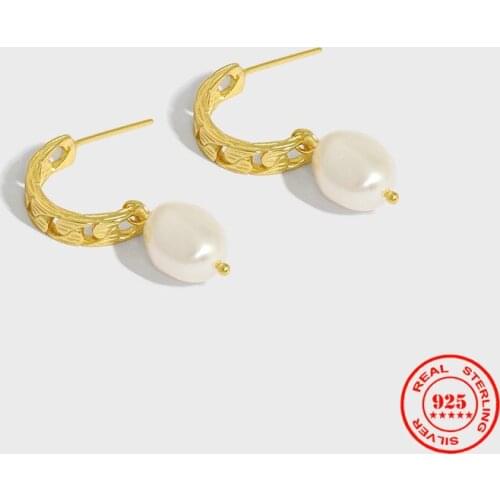 Baroque Oval Irregular Geometric Pearl Dangle Cuban Link Chain Drop Earrings for Women Real 925 Sterling Silver Fine Jewelry