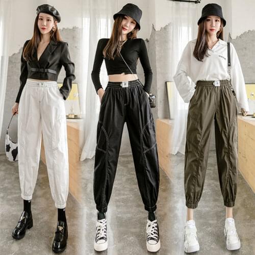Cotton Cargo Pants Womens Loose Slimming 2020 Fall Fashion Thin Casual Straight Pants Korean-Style Capri-Pants Streetwear Women