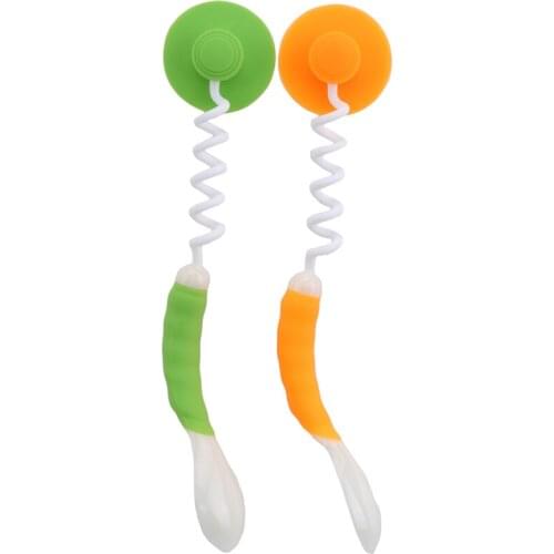 Ceative Baby Silicone Spoon Baby Safety Temperature Sensing Kids Flatware Feeding Spoons And Fork With Suction Cup 2pc/set