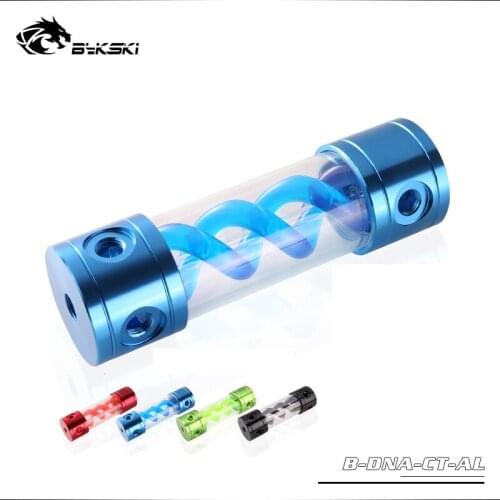 BYKSKI Length 260mm X 50mm Aluminum alloy Acrylic Double Helix T-Virus Reservoir Water-Cooled Coolant Red/Blue/Green DNA AL Tank