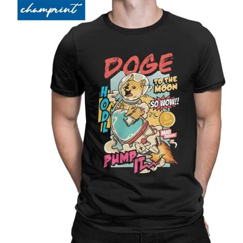 Men Doge To The Moon T Shirt Retro Dogecoin Meme Bitcoin Mining Cryptocurrency Hodl Tops Casual Short Sleeve Tees Unique T-Shirt