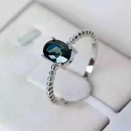 Natural blue sapphire stone Ring Natural gemstone Ring 18k white gold trendy Elegant simplicity round womens party Jewelry