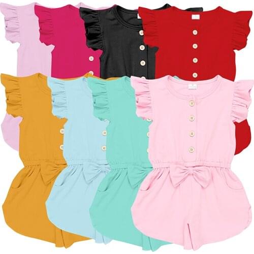 Kaiya Angel Summer Baby Cotton Romper NB-6Y Toddler Girls Ruffle Jumpsuit 2020 Infant Fly Sleeve Summer Clothes Outfits