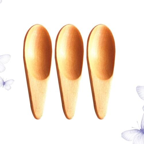 3pcs Powder Spoon Mini Wood Spoons Short Handle Ice Cream Scoop Kitchen Tea Accessories Lightweight Sugar Spoons