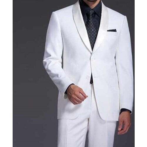 Fashion Custom Handsome White Suits For Wedding Dress Men Best Suit Slim Fit Wedding Beach Dinner Party Costume (Jacket + Pants)