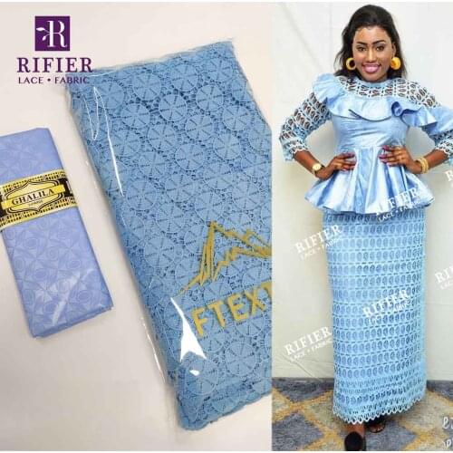 Sky Blue Exclusive African Genuine Swiss Voile Lace Fabric With Embroidered Dry Lace Guinea Top Class Bazin Riche Fabric