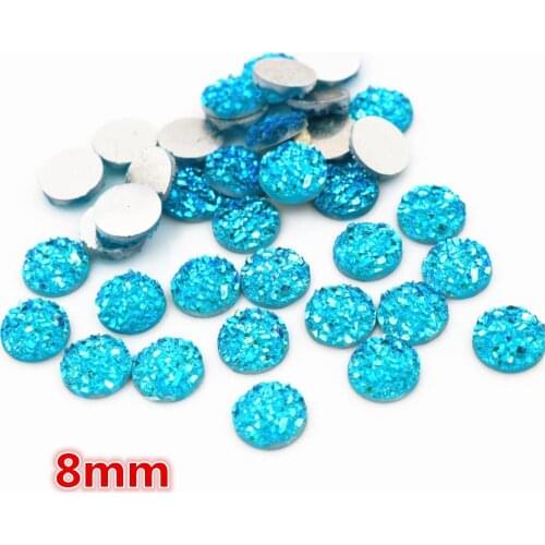 New Fashion 8mm 40pcs Water Blue AB Colors Natural ore Style Flat back Resin Cabochons For Bracelet Earrings accessories-O5-09