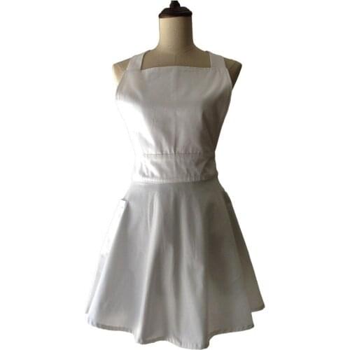 New Plain White Cotton Woman Kitchen Apron Cooking Waitress Salon Hairdresser Avental de Cozinha Divertido Pinafore Apron Dress
