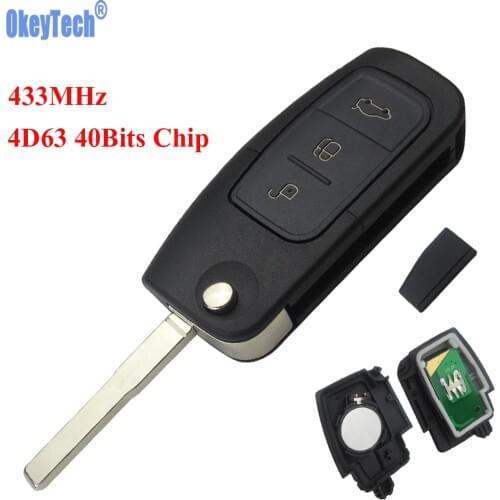 OkeyTech 433MHz 4D63 Chip 3 Buttons Flip Folding Remote Control Key for Ford Mondeo Focus Fiesta C Max S Max Galaxy HU101 Blade