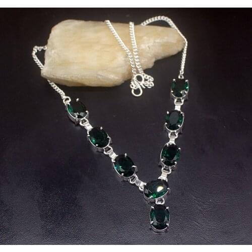 Gemstonefactory Jewelry Big Promotion 925 Silver Amazing Shiny Green Topaz Ladies Women Chain Necklace 48cm 202101636