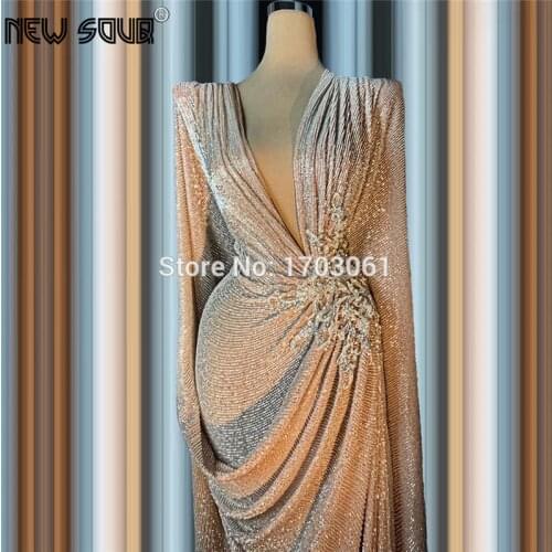 Deep V Neck Formal Prom Dresses Floor Length 2020 Fashion Dubai Party Gown Shiny Beading Prom Dress For Middle East vestidos