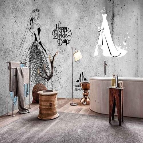 Drop Shipping Custom 3d Wallpaper Europe American Cement Wall Hand Painted Beauty Clothing Store Wallpaper Shopping Mall Mural