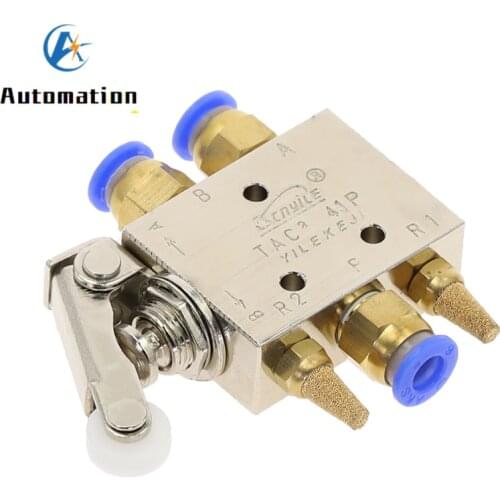 TAC2-41P Exhaust valve 2 Position 5 Way Self-reset Roller Lever switch Pneumatic Mechanical Valve 1/8 Thread w Fittings Silencer