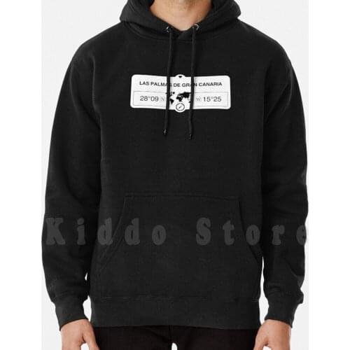 De Gran Canaria Canary Islands With World Map Gps Coordinates And Compass Hoodie Long Sleeve De Gran