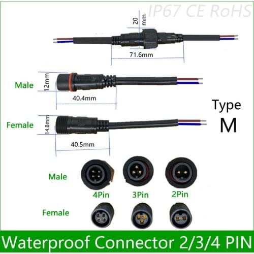 5 pairs Waterproof connector Current 4A/6A 2 pin / 3 pin / 4 pin with wire cable IP67 female to male plug 0.5/0.75(mm2)