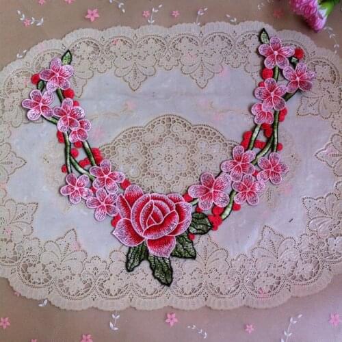 1pcs Peach Blossom Craft Venice Lace rose lace Embroidered collar lace Sewing Accessories Neckline Collar Applique lace collar