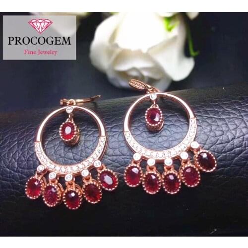 Natural Ruby Drop Earrings for Women Party 3X4mm 0.3ctx12 Genuine gemstones Chandelier Fine eardrops 925 Solid silver #287
