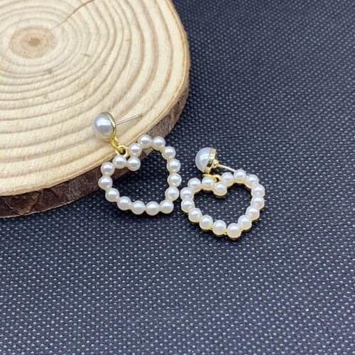 Fashion Korean Synthesis Pearl Round Bead Alloy Heart Earrings for Women Vintage Geometric Acrylic Dangle Hanging Girl Jewelry