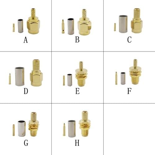 1Piece SMA Male / SMA Female / RP SMA Male Plug/ RP SMA Female Jack Crimp Connector Brass RF Coaxial Coax Solder Cable Adapter