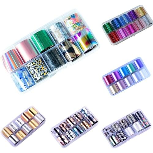 10Rolls/Set 10M Glitter Nail Art Foils Laser Tips Stickers DIY Manicure Decorations nail sticker Nails Art Decorations