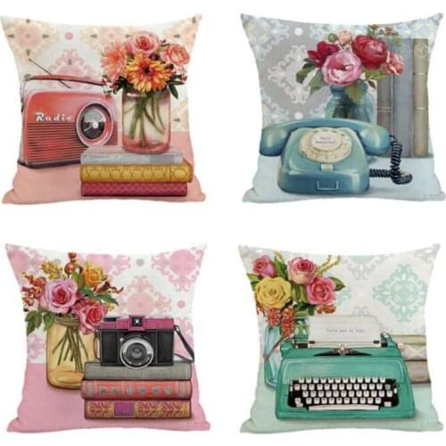2pcs/set Floral Pattern Pillow Case Sofa Decorated Cushion Cover Retro Flax Square Pillowcase Home Decor Home Textile