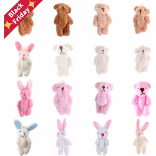 3.5/4/4.5/6/8cm Soft Plush Bunny Bear Mini Joint Rabbit Bear Pendant For Key Chain Bouquet Toy Doll DIY Ornaments Gifts