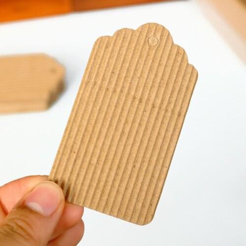 50pcs Kraft Corrugating Paper Gift Tag Hemp String Included Wedding Party Paper Tag Blank Price Tag Label Garment Hang Tags