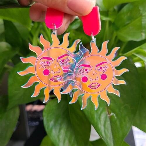 6.5*5cm Big Sun Flower Dangle Earrings for Women Statement Hyperbole Sun-Face Drop Long Tassel Ear Jewelry Accessories Charms