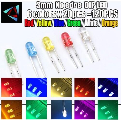 6colors x 20pcs 120pcs/lot White Red Green Blue Yellow orange 3mm Keyboard light No edge Diode LED Kit