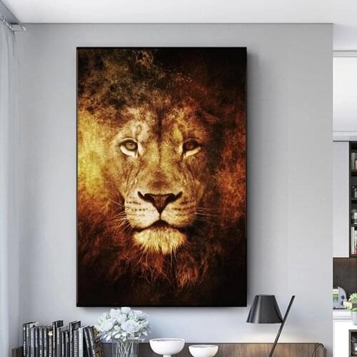 Abstract Fire Lion Poster Canvas Painting Wall Art African Wild Animal Posters and Wall Prints Pictures Cuadros for Living Room