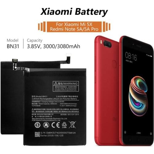 Phone Battery BN31 for Xiaomi Mi 5X Mi5X / Mi A1 MiA1 / Redmi Note 5A / Note 5A Pro / Y1 Lite 3000mAh Replacement Batteries
