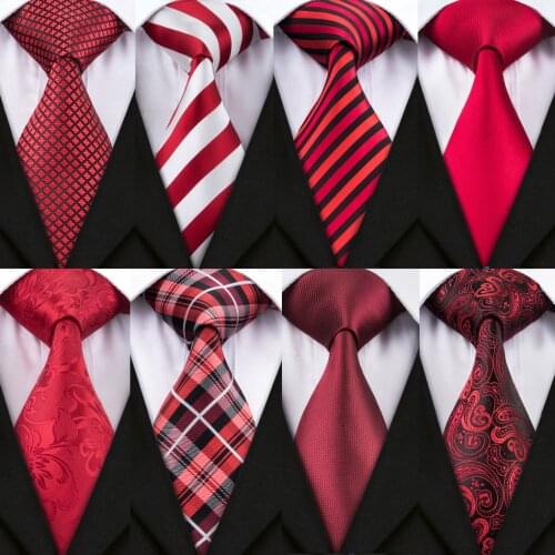 Barry.Wang New Arrival Mens Ties For Men Red Ties Set Fashion Woven Neck Tie Hanky Cufflinks Set For Wedding Party Business