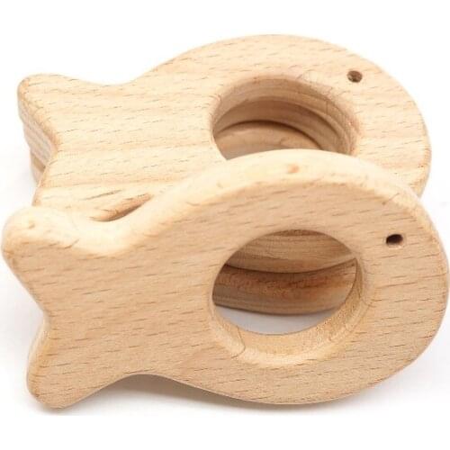 Chenkai 10pcs Wood Fish Teether Ring DIY Organic Eco-friendly Unfinished Nature Baby Pacifier Rattle Teething Grasping Toy