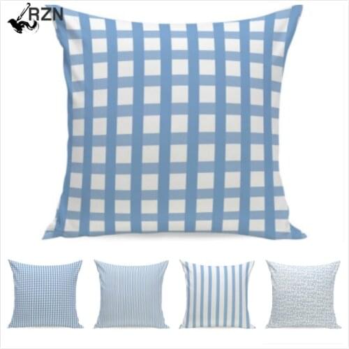 Blue Line Stripes Print Decorative Throw Pillow Cover Polyester Navy Style Cushion Cover for Sofa Couch Fundas De Cojin 45X45CM