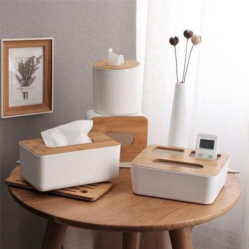 Home Kitchen Wooden Cover Plastic Body Tissue Box Wood Napkin Holder Case for Phone Holder Table Decoration