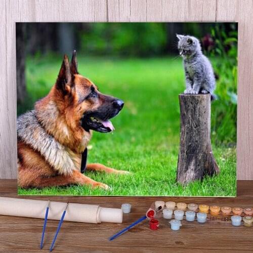 Animal German Shepherd DIY Paint By Numbers Complete Kit Oil Paints 40*50 Oil Painting New Design Children Drawing