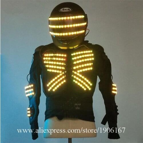RGB Led Luminous Armor Set Helmet Nightclub Bar Stage Performance Led Light Up Dance Robot Suit Clothes Illuminated Costume